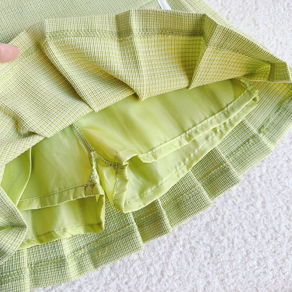 MyKids-USA® Girls Solid Green Ruffle Lace Neck Pockets Cardigan&Skirt Casual Sets