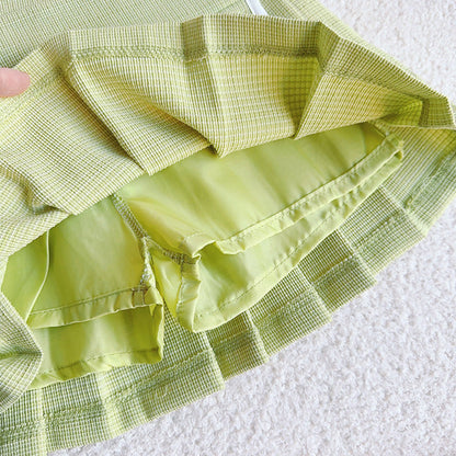 MyKids-USA® Girls Solid Green Ruffle Lace Neck Pockets Cardigan&Skirt Casual Sets