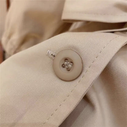 MyKids-USA® Baby Girls Peter Pan Neck Long Sleeved Khaki Single Breasted Dress With Belt