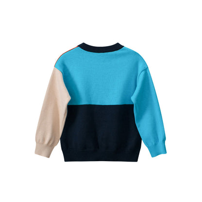 MyKids-USA® Baby Boy Color Patchwork Crew Neck Long Sleeve Knitwear Pullover