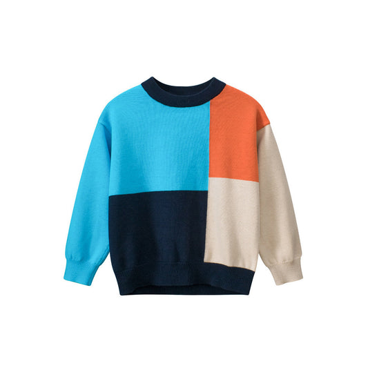 MyKids-USA® Baby Boy Color Patchwork Crew Neck Long Sleeve Knitwear Pullover