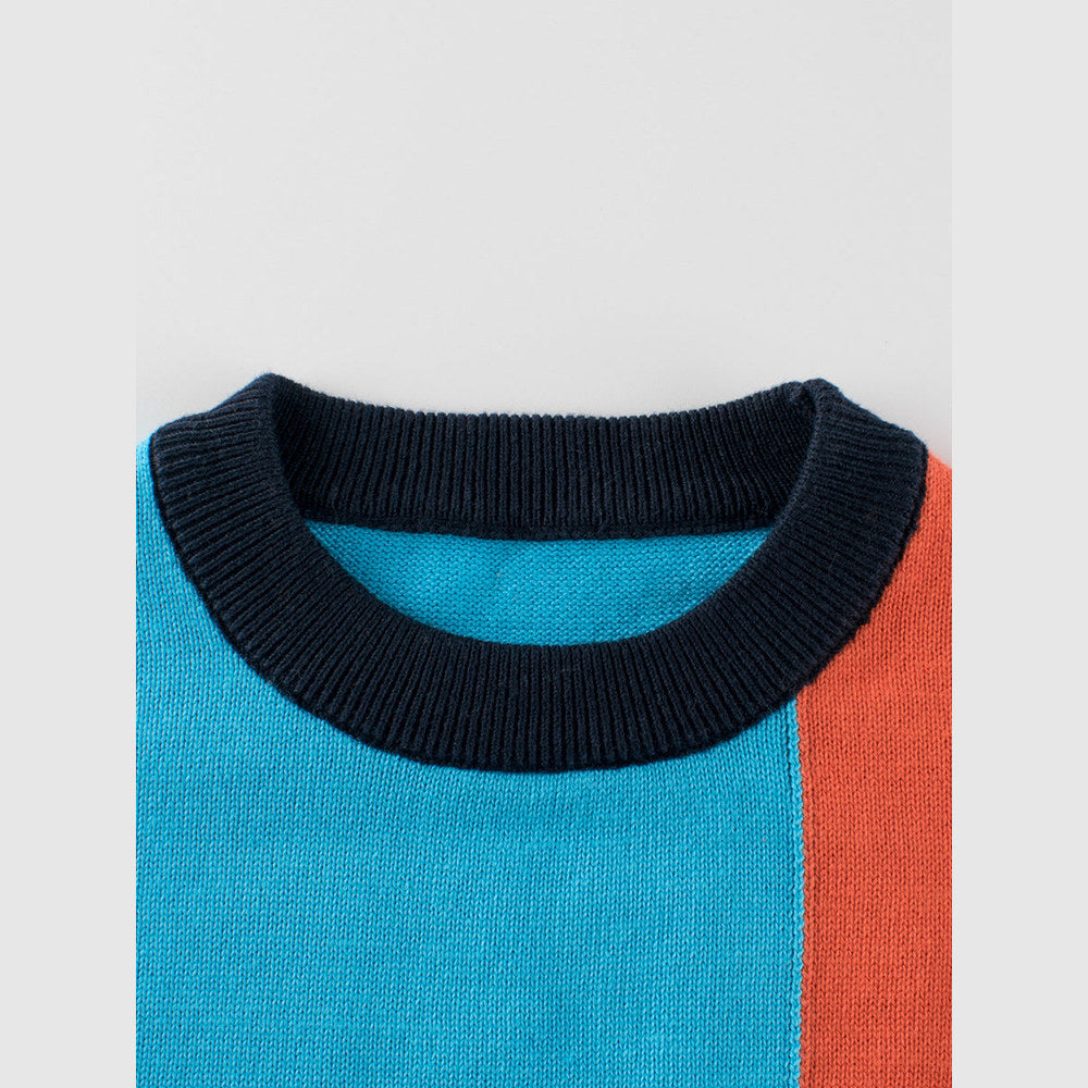 MyKids-USA® Baby Boy Color Patchwork Crew Neck Long Sleeve Knitwear Pullover