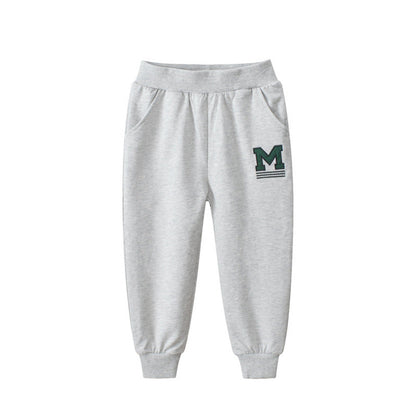 MyKids-USA® Baby Boys Solid Color Thin Sports Trousers With Logo And Pockets