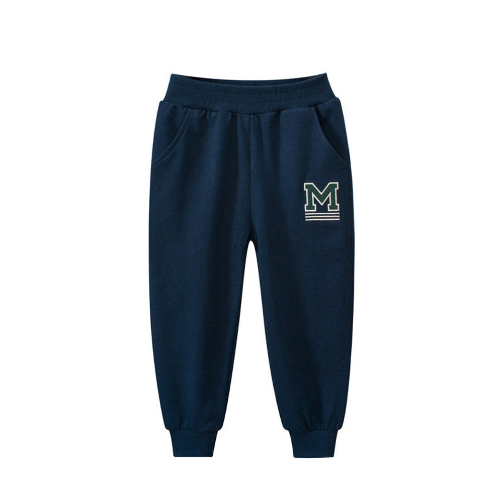 MyKids-USA® Baby Boys Solid Color Thin Sports Trousers With Logo And Pockets