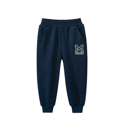 MyKids-USA® Baby Boys Solid Color Thin Sports Trousers With Logo And Pockets
