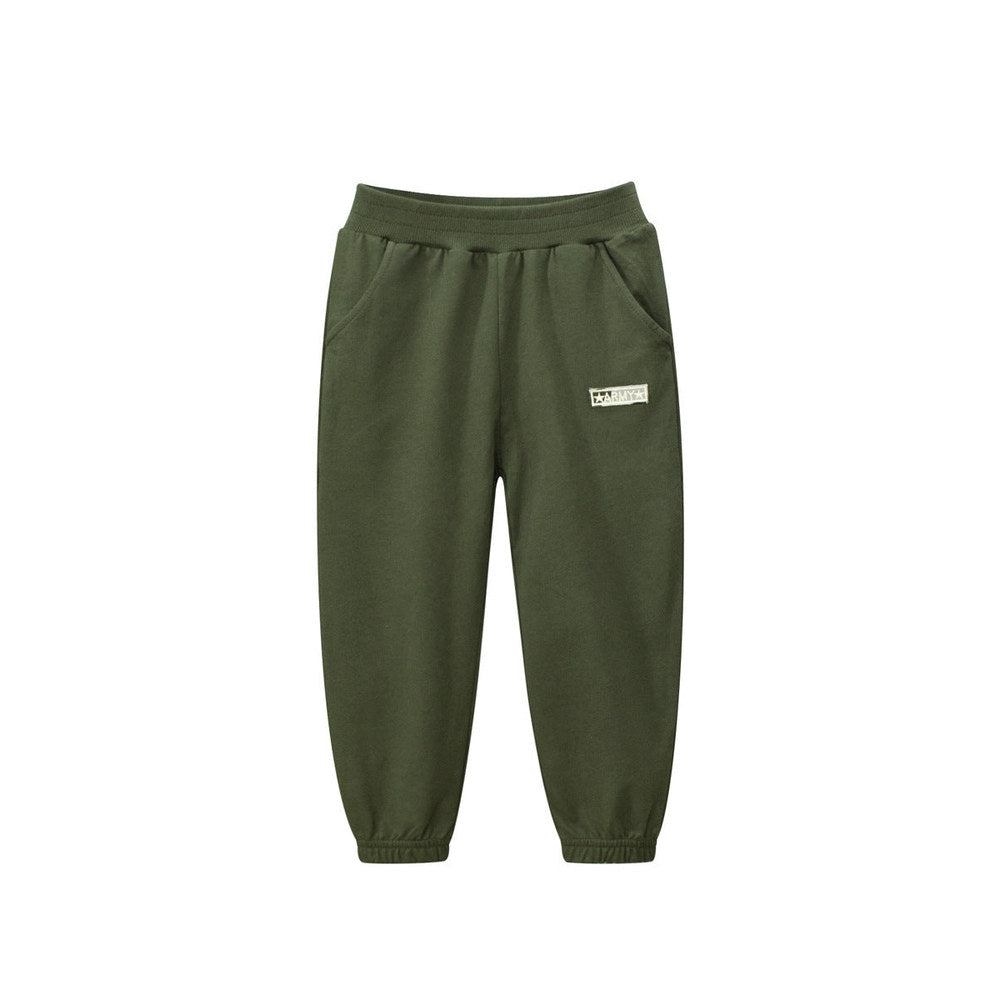 MyKids-USA® Baby Boys Solid Color Thin Sports Trousers With Logo And Pockets