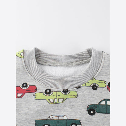 MyKids-USA® Baby Boys Automobile Cars Cartoon Crew Neck Long Sleeve Grey Pullover