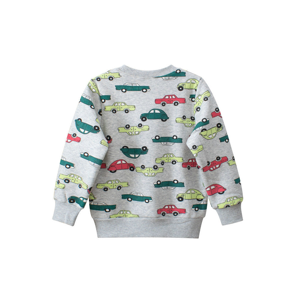 MyKids-USA® Baby Boys Automobile Cars Cartoon Crew Neck Long Sleeve Grey Pullover