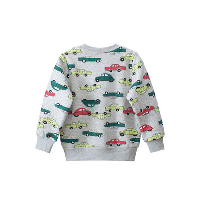MyKids-USA® Baby Boys Automobile Cars Cartoon Crew Neck Long Sleeve Grey Pullover