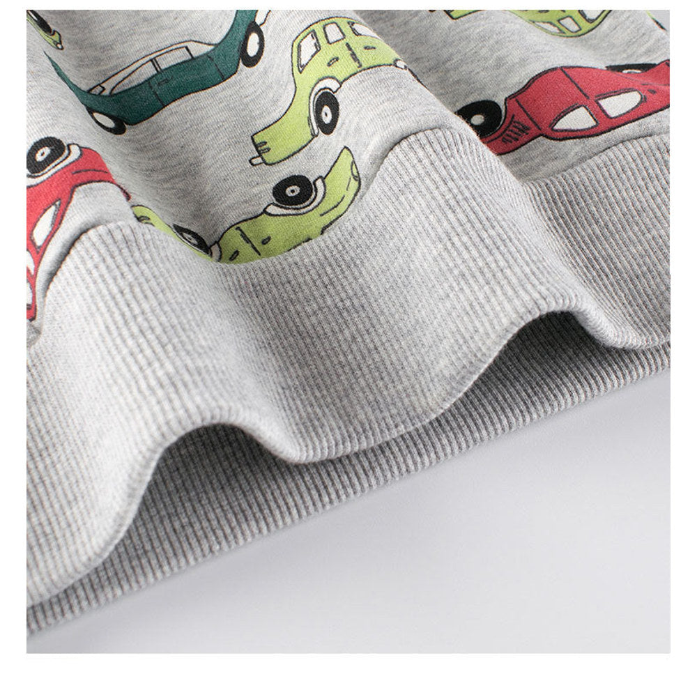 MyKids-USA® Baby Boys Automobile Cars Cartoon Crew Neck Long Sleeve Grey Pullover