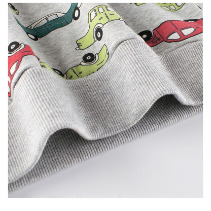MyKids-USA® Baby Boys Automobile Cars Cartoon Crew Neck Long Sleeve Grey Pullover