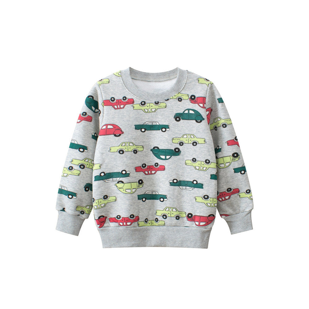 MyKids-USA® Baby Boys Automobile Cars Cartoon Crew Neck Long Sleeve Grey Pullover