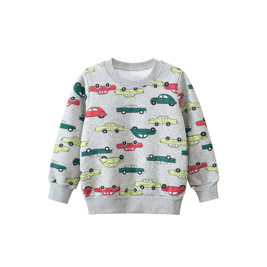 MyKids-USA® Baby Boys Automobile Cars Cartoon Crew Neck Long Sleeve Grey Pullover