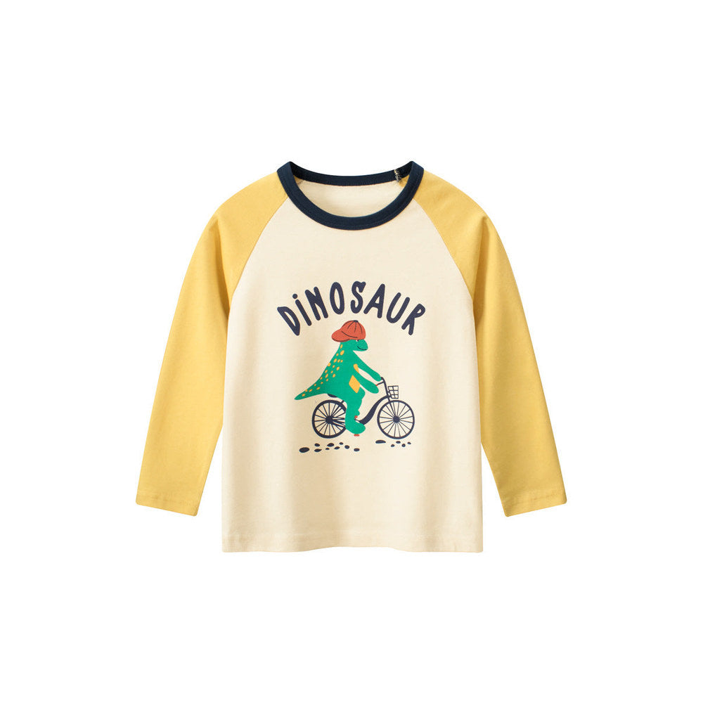 MyKids-USA® Baby Boys Dinosaur Sporting Cartoon Color Patchwork Crew Neck Long Sleeve Pullover