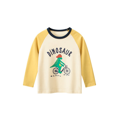 MyKids-USA® Baby Boys Dinosaur Sporting Cartoon Color Patchwork Crew Neck Long Sleeve Pullover