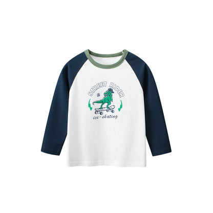 MyKids-USA® Baby Boys Dinosaur Sporting Cartoon Color Patchwork Crew Neck Long Sleeve Pullover