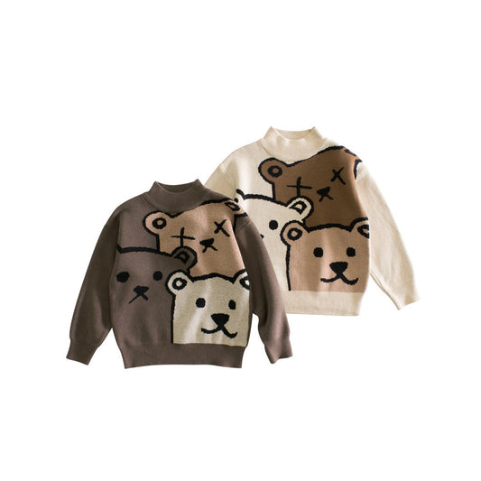 MyKids-USA® Baby Boys Teddy Bears Confusing Cartoon Mock Neck Long Sleeve Pullover