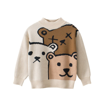 MyKids-USA® Baby Boys Teddy Bears Confusing Cartoon Mock Neck Long Sleeve Pullover