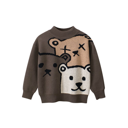 MyKids-USA® Baby Boys Teddy Bears Confusing Cartoon Mock Neck Long Sleeve Pullover
