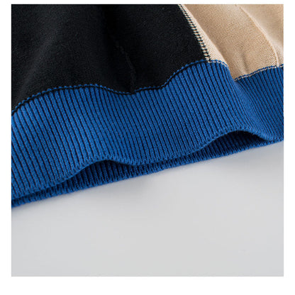 MyKids-USA® Baby Boy Kids Color Patchwork Crew Neck Long Sleeve Knitwear Pullover