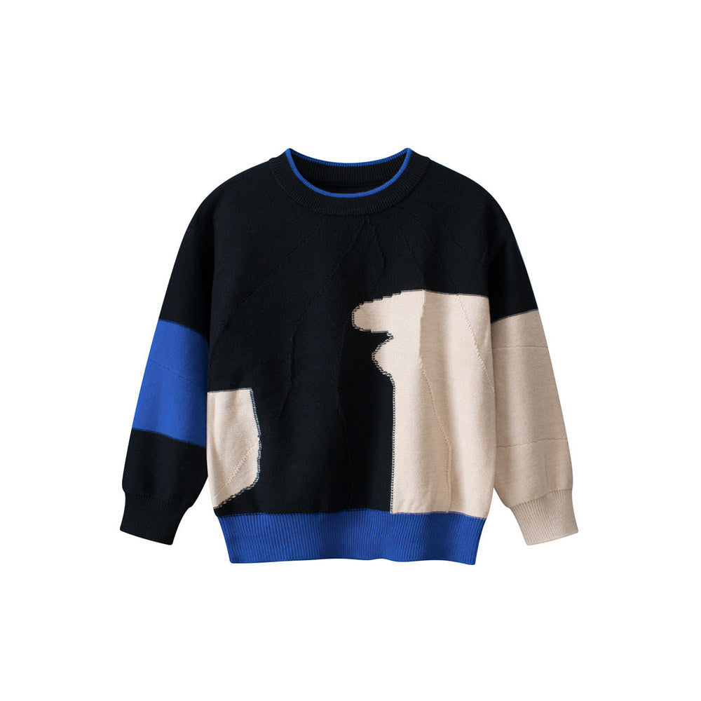 MyKids-USA® Baby Boy Kids Color Patchwork Crew Neck Long Sleeve Knitwear Pullover