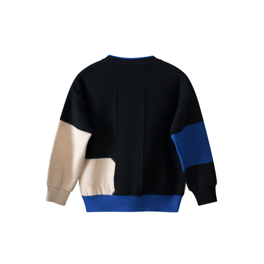 MyKids-USA® Baby Boy Kids Color Patchwork Crew Neck Long Sleeve Knitwear Pullover