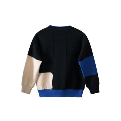 MyKids-USA® Baby Boy Kids Color Patchwork Crew Neck Long Sleeve Knitwear Pullover