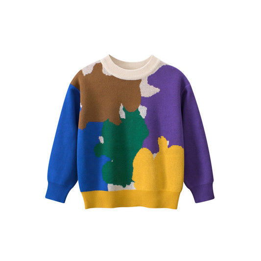 MyKids-USA® Baby Boy Kids Color Patchwork Crew Neck Long Sleeve Thin Knitwear Pullover