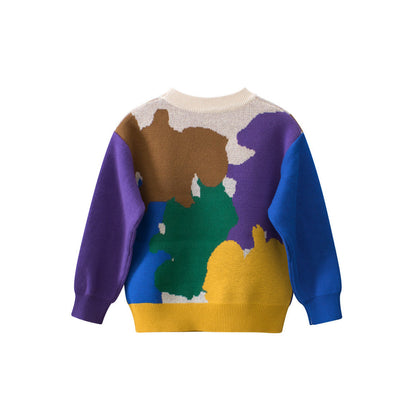 MyKids-USA® Baby Boy Kids Color Patchwork Crew Neck Long Sleeve Thin Knitwear Pullover