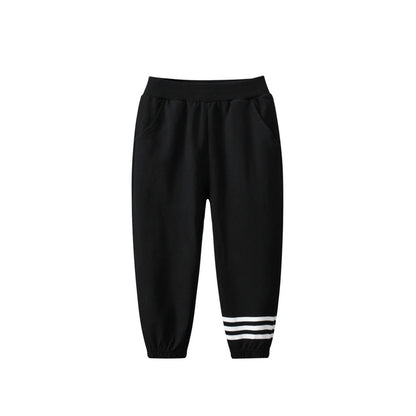MyKids-USA® Baby Boys Kids Solid Black White Striped Sports Trousers With Pockets