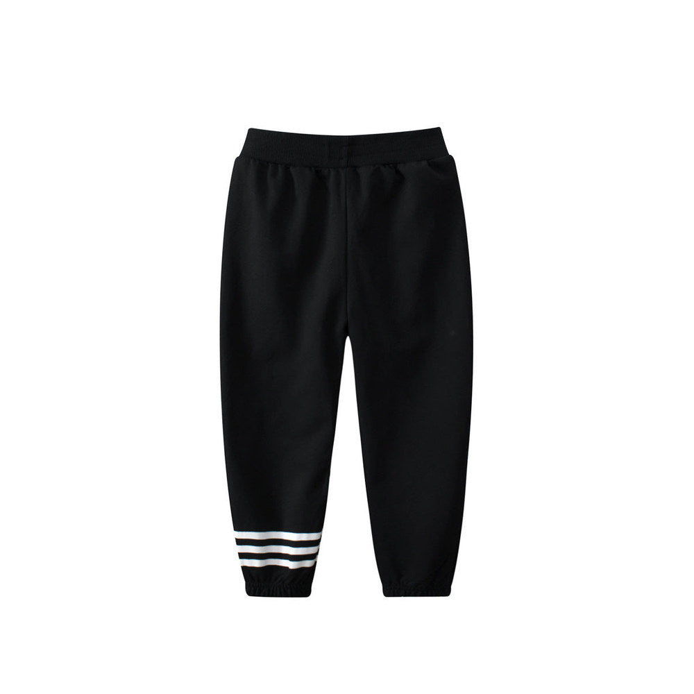 MyKids-USA® Baby Boys Kids Solid Black White Striped Sports Trousers With Pockets