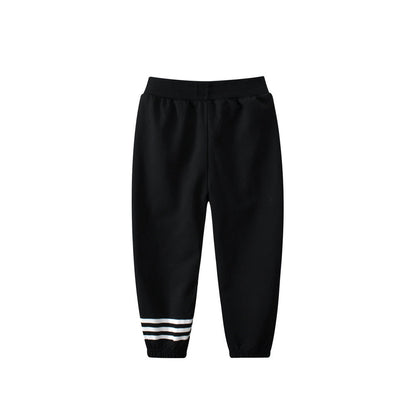 MyKids-USA® Baby Boys Kids Solid Black White Striped Sports Trousers With Pockets