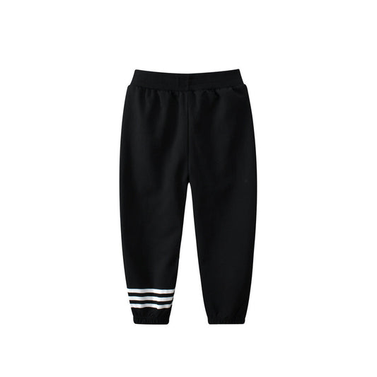 MyKids-USA® Baby Boys Kids Solid Black White Striped Sports Trousers With Pockets