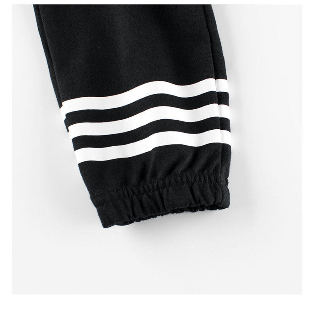 MyKids-USA® Baby Boys Kids Solid Black White Striped Sports Trousers With Pockets