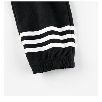 MyKids-USA® Baby Boys Kids Solid Black White Striped Sports Trousers With Pockets