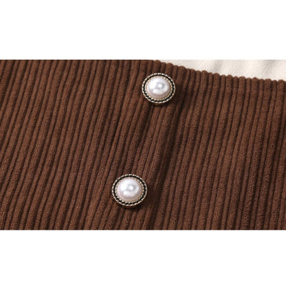 MyKids-USA® Preppy Corduroy Long Sleeves Ruffle Crew Neck Thick Dress