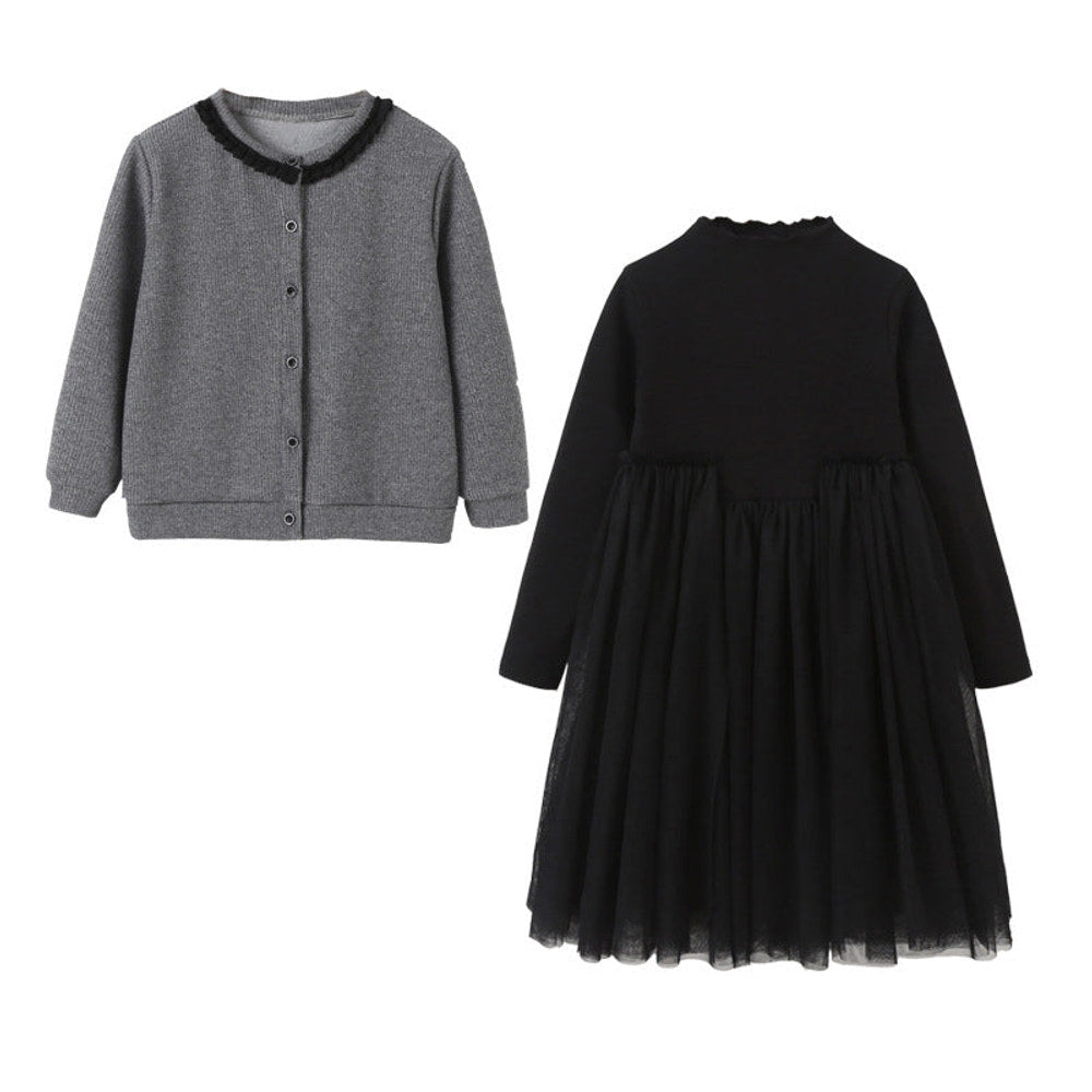 MyKids-USA® Girls Single Breasted Cardigan Tops Black Dress Sets