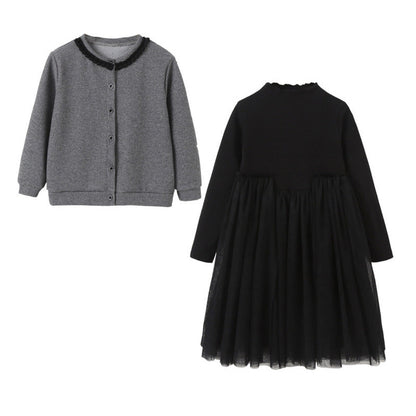 MyKids-USA® Girls Single Breasted Cardigan Tops Black Dress Sets