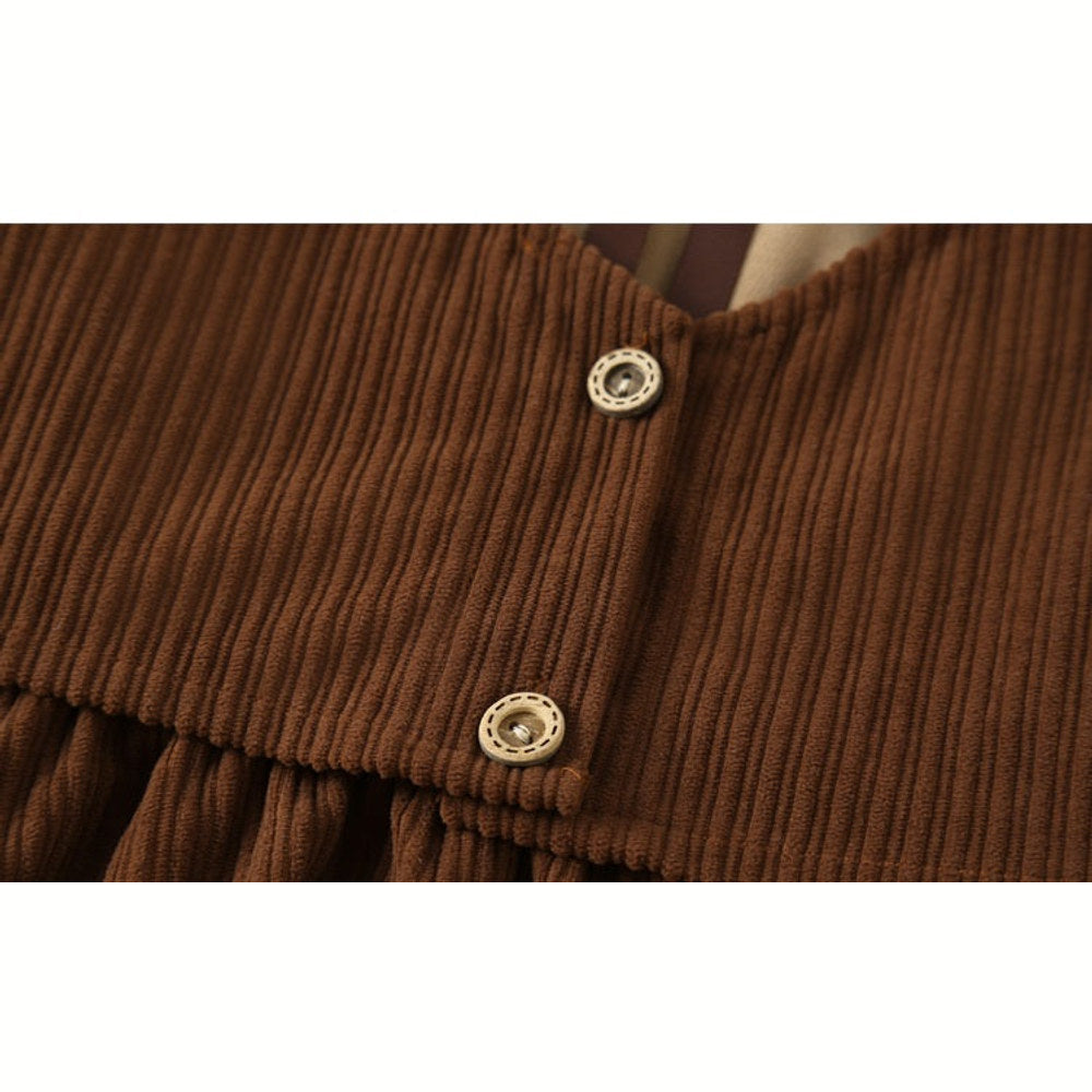 MyKids-USA® Preppy Corduroy Long Sleeves Turndown Collar Thick Dress