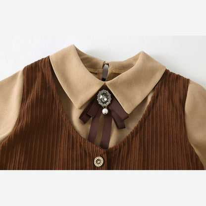 MyKids-USA® Preppy Corduroy Long Sleeves Turndown Collar Thick Dress