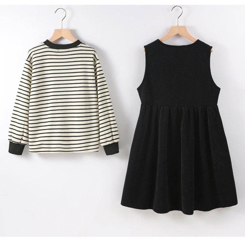 MyKids-USA® Girls Striped Pullover Tops Black Dress Sets
