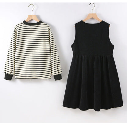 MyKids-USA® Girls Striped Pullover Tops Black Dress Sets
