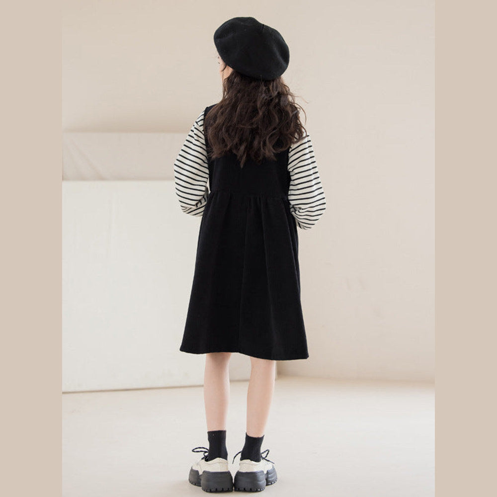 MyKids-USA® Girls Striped Pullover Tops Black Dress Sets