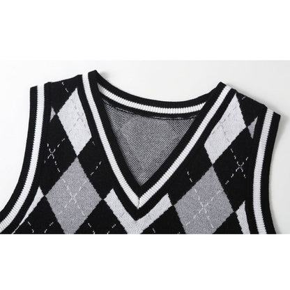 MyKids-USA® Girls White Shirts Top Double Breasted Cardigan Argyle Sleeveless Dress Sets