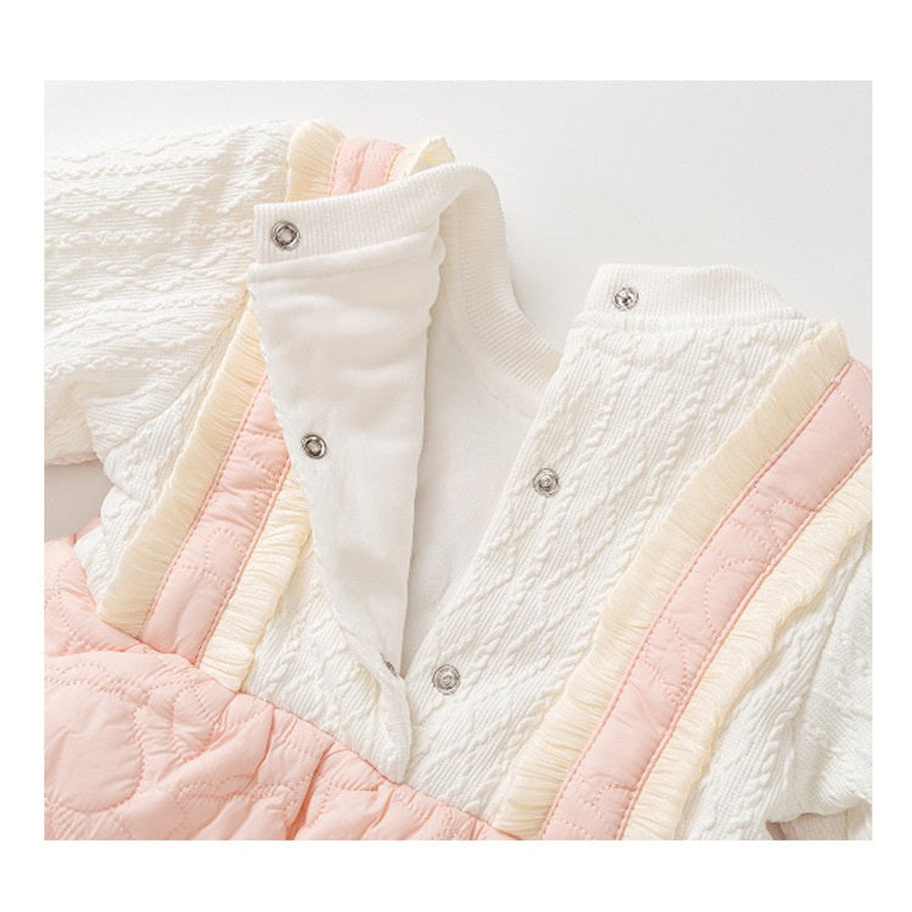 MyKids-USA® Baby Thick Home Clothes Pink-White Patchwork Romper With Hat