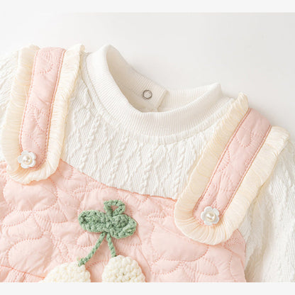 MyKids-USA® Baby Thick Home Clothes Pink-White Patchwork Romper With Hat