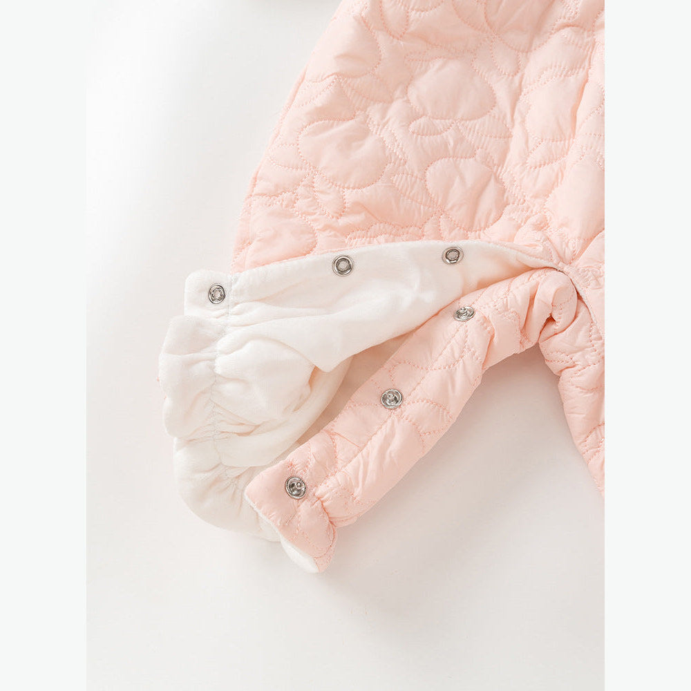 MyKids-USA® Baby Thick Home Clothes Pink-White Patchwork Romper With Hat