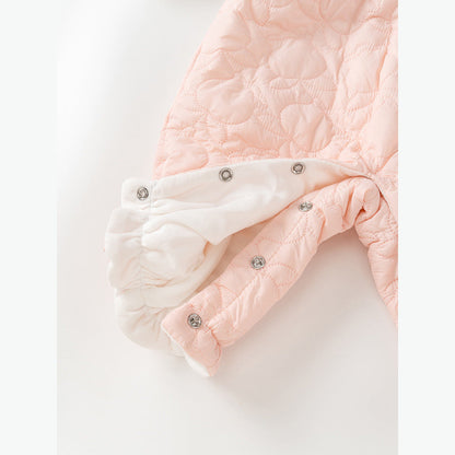MyKids-USA® Baby Thick Home Clothes Pink-White Patchwork Romper With Hat