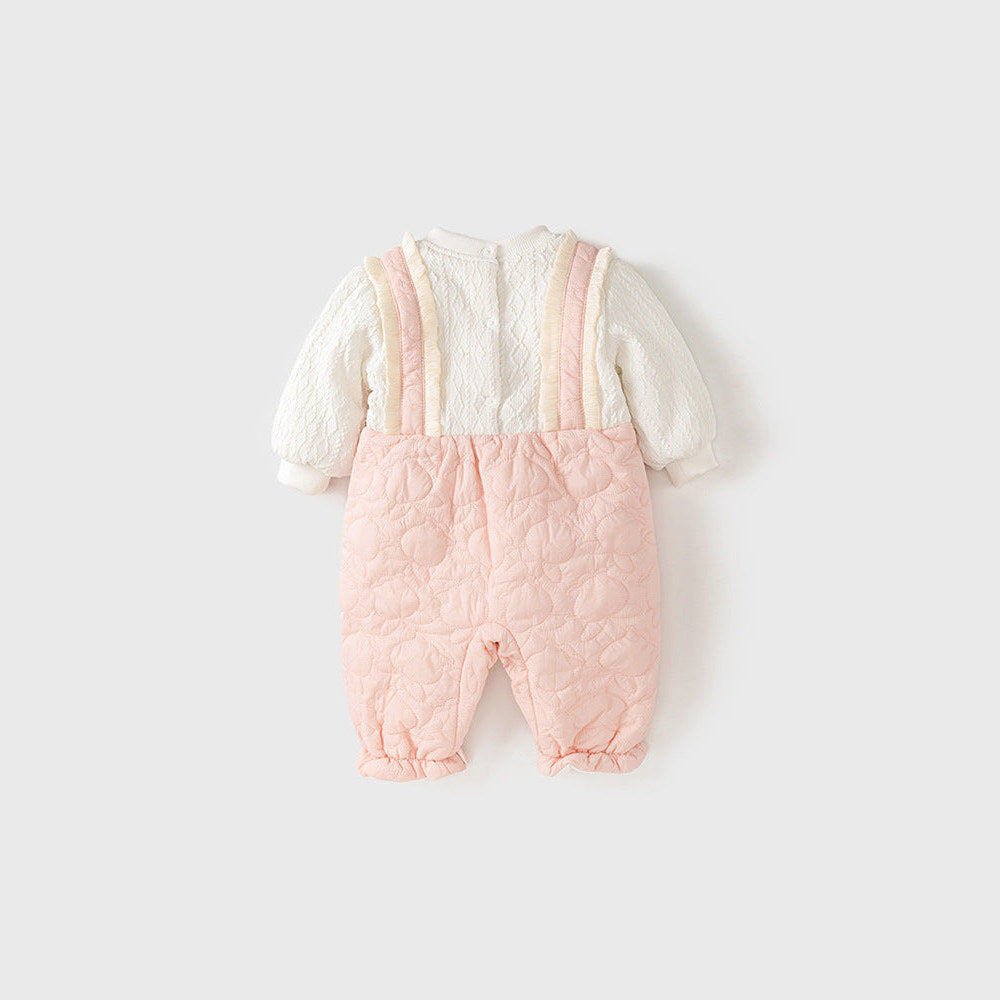 MyKids-USA® Baby Thick Home Clothes Pink-White Patchwork Romper With Hat