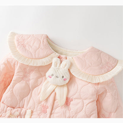 MyKids-USA® Baby Girl Rabbit Cartoon Style Home Clothes Peter Pan Collar Romper